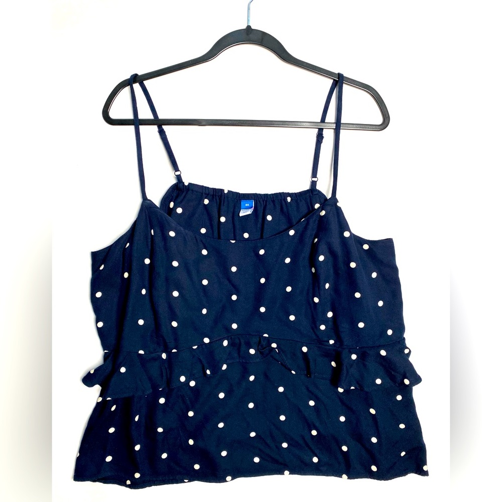 Old Navy Women's Navy Blue White Polka Dot Ruffle-Trim Cami Top Size 2X NWT